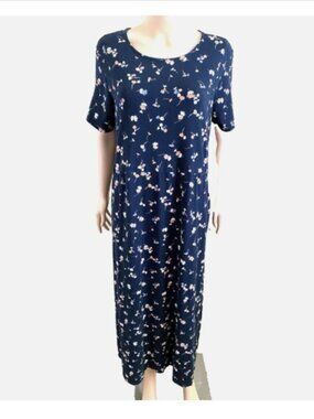 J Jill Short Sleeve Navy Blue Cotton Modal Midi Dress with Pockets XL Petite